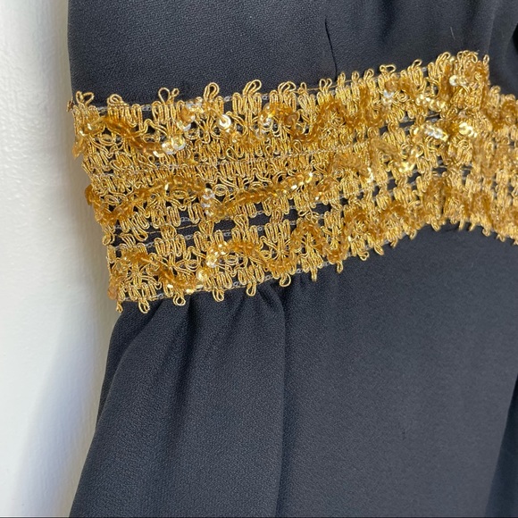 Vintage black mini dress with gold waistband - Picture 4 of 15
